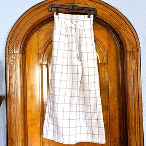 White Plaid Wide Leg High Rise Pant